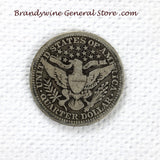 A 1916 Silver Barber Quarter for sale by Brandywine General Store, the coin is in very good condition. reverse side