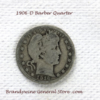 A 1916-D Silver Barber Quarter for sale by Brandywine General Store, the coin is in good plus condition