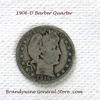 A 1916-D Silver Barber Quarter for sale by Brandywine General Store, the coin is in good plus condition