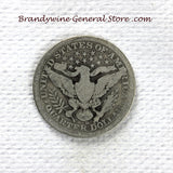 A 1916-D Silver Barber Quarter for sale by Brandywine General Store, the coin is in good plus condition reverse of coin