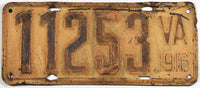 An antique 1916 Virginia Passenger Car License Plate for sale by Brandywine General Store
