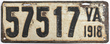 A single antique 1918 Virginia car license plate in good plus condition