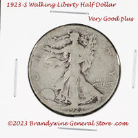 A 1923-S Walking Liberty Half Dollar in very good plus condition for sale by Brandywine General Store