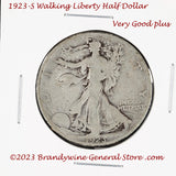 A 1923-S Walking Liberty Half Dollar in very good plus condition for sale by Brandywine General Store