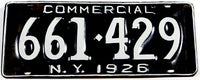 An antique 1926 New York Commercial License Plate for sale at Brandywine General Store in excellent minus repainted condition