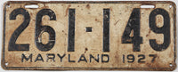 Antique 1927 Maryland car license plate grading good plus