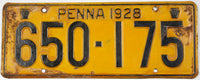 Antique 1928 Pennsylvania car license plate grading good plus