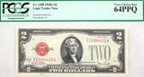 A series of 1928G two dollar legal tender note Fr #1508 for sale by Brandywine General Store certified by PCGS at 64 PPQ very choice new