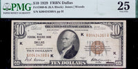 A scarce FR #1860-K 10.00 Federal Reserve Bank Note from the district of Dallas for sale by Brandywine General Store graded PMG 25