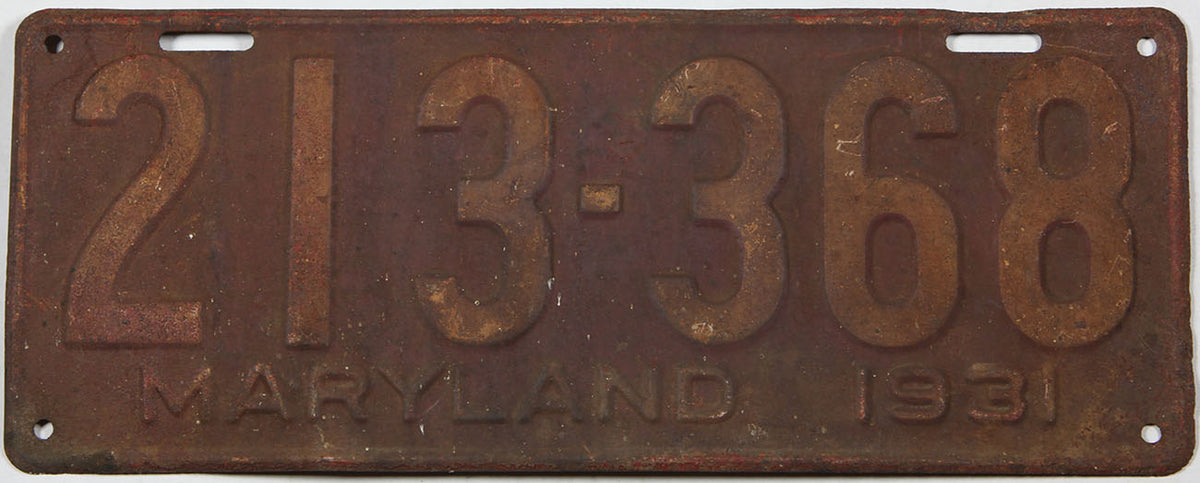 Antique 1931 Maryland car license plate grading good