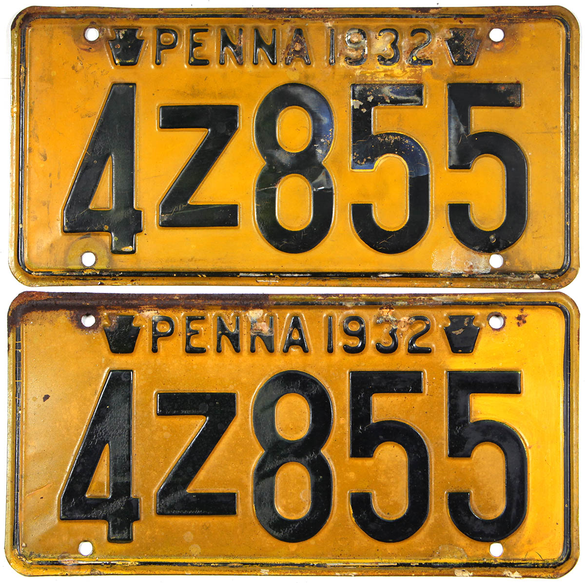 Antique pair 1932 Pennsylvania car license plates grading good plus