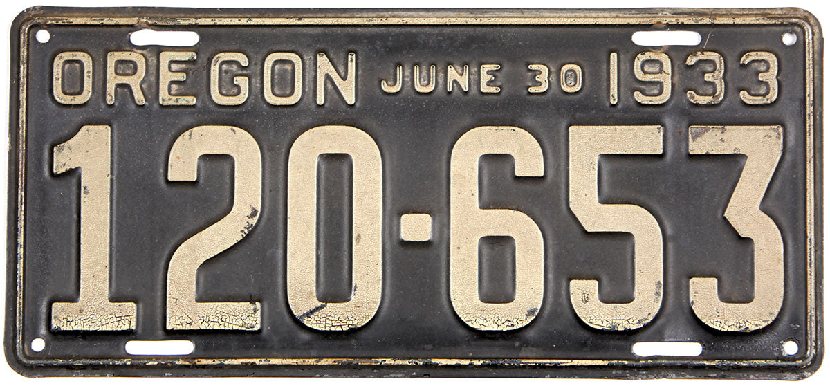 antique 1933 Oregon car license plate grading very good