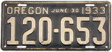 antique 1933 Oregon car license plate grading very good