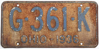 An antique 1936 Ohio car license plate for sale by Brandywine General Store