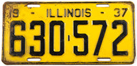 A single antique 1937 Illinois passenger car license plate for sale at Brandywine General Store in very good condition