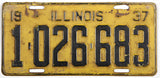 A single antique 1937 Illinois passenger car license plate for sale at Brandywine General Store in very good minus condition