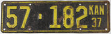 Antique 1937 Kansas car license plate grading good
