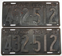 An antique pair of 1939 Maryland Passenger Car License Plates for sale by Brandywine General Store