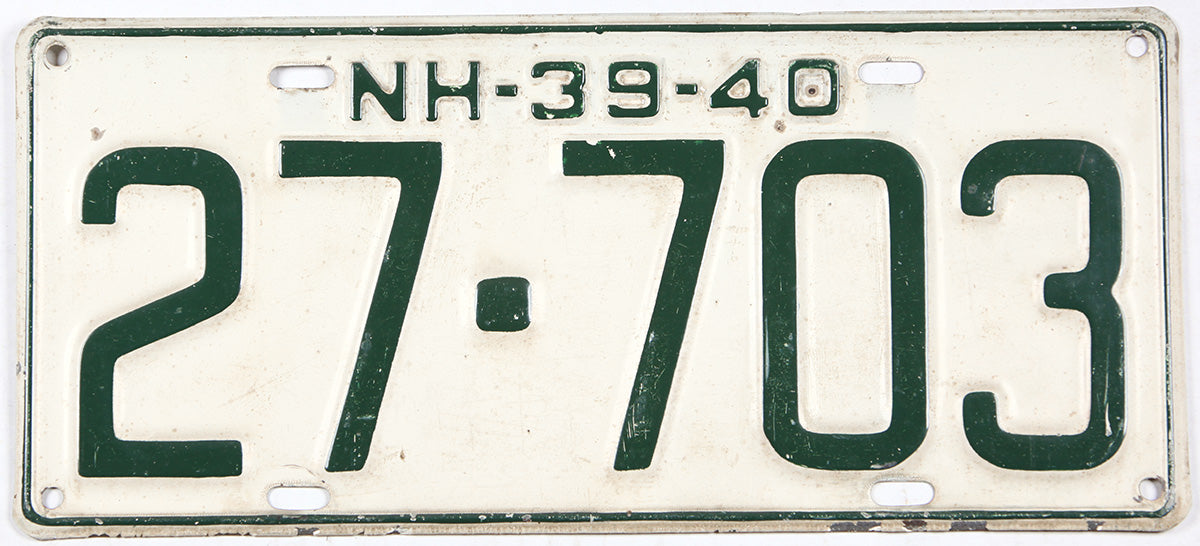 1939-40 New Hampshire car license plate grading very good