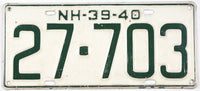 1939-40 New Hampshire car license plate grading very good