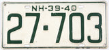 1939-40 New Hampshire car license plate grading very good