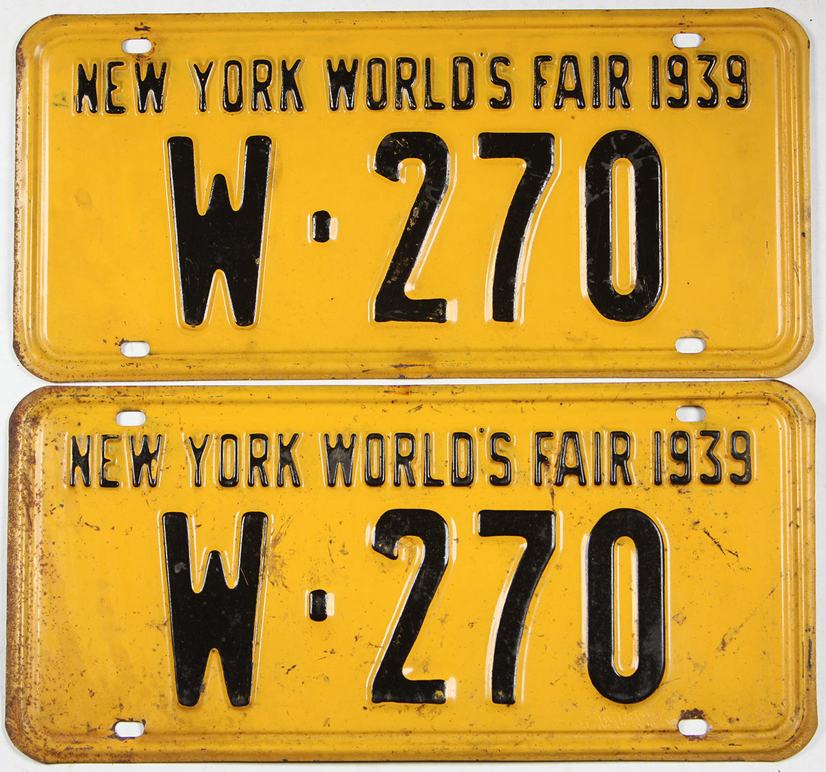 Antique pair 1939 New York World's Fair car license plates grading very good