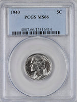 1940 Jefferson Nickel professionally certified Mint State 66 by PCGS