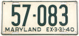 Antique 1940 Maryland car license plate grading very good plus