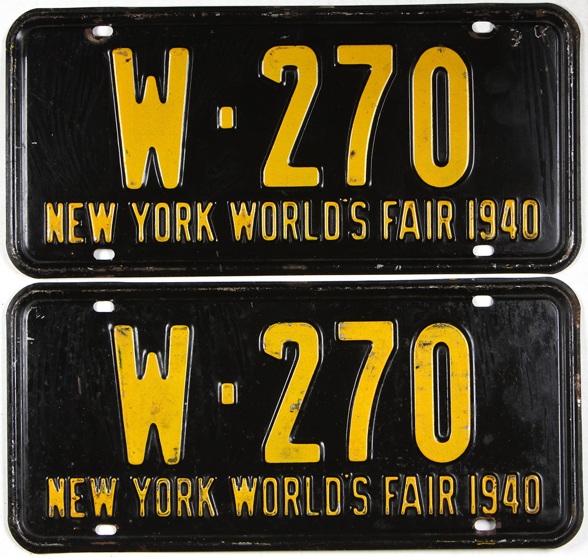 Antique pair 1940 New York World's Fair car license plates grading very good