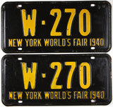 Antique pair 1940 New York World's Fair car license plates grading very good