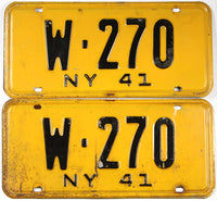 Antique pair 1941 New York car license plates grading very good