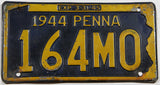 An antique 1944 Pennsylvania car License Plate for sale by Brandywine General Store in very good condition with bend