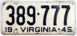 A 1945 Virginia Passenger Car License Plate for sale by Brandywine General Store