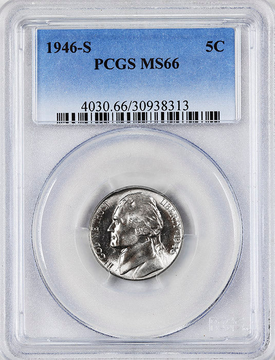 1946-s Jefferson Nickel professionally certified Mint State 66 by PCGS