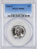1946-s Jefferson Nickel professionally certified Mint State 66 by PCGS