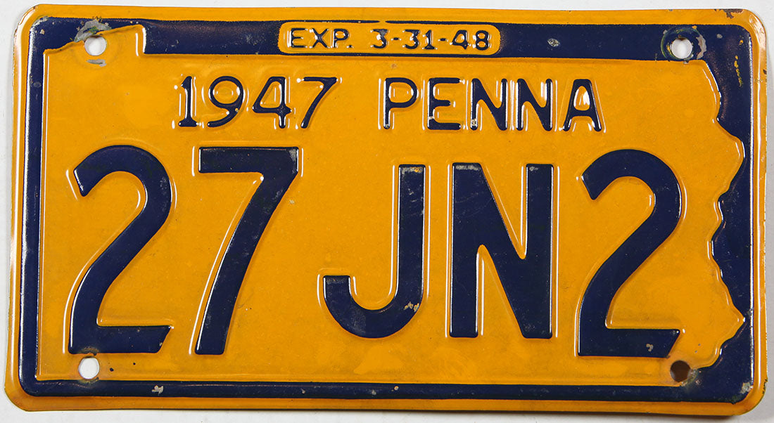 Antique 1947 Pennsylvania car License Plate grading very good plus
