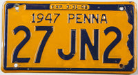 Antique 1947 Pennsylvania car License Plate grading very good plus