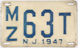 antique 1947 New Jersey car license plate grading very good