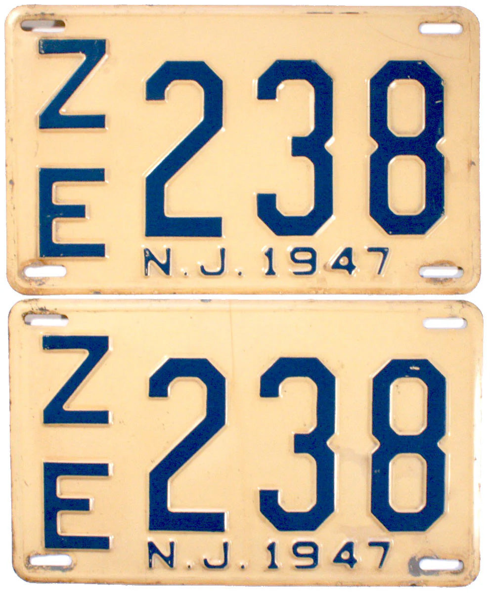 Antique pair 1947 New Jersey car license plates grading very good