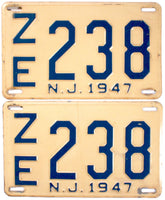 Antique pair 1947 New Jersey car license plates grading very good