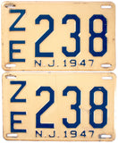 Antique pair 1947 New Jersey car license plates grading very good