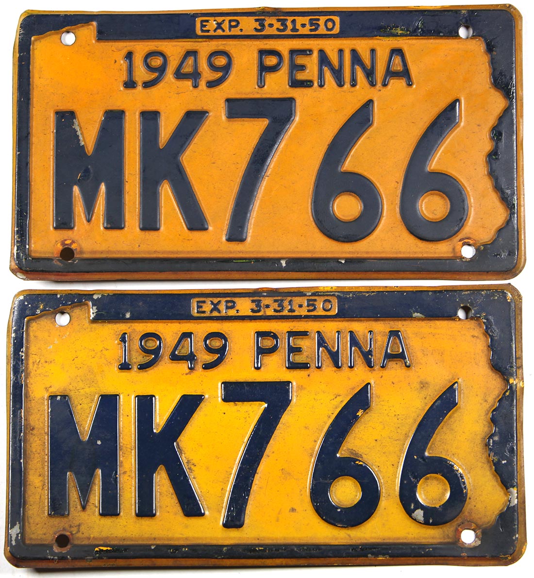 Antique pair 1949 Pennsylvania car license plates grading very good minus