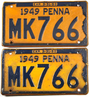 Antique pair 1949 Pennsylvania car license plates grading very good minus