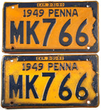 Antique pair 1949 Pennsylvania car license plates grading very good minus