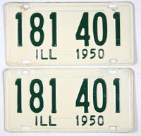 A pair of 1950 Illinois passenger car license plates for sale at Brandywine General Store in excellent minus condition