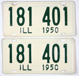 A pair of 1950 Illinois passenger car license plates for sale at Brandywine General Store in excellent minus condition
