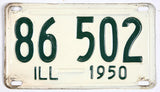 Vintage Illinois license plate with numbers '86 502' and year '1950' on a white background