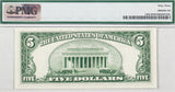 A FR #1963-B series 1950 B five dollar FRN note from the Federal Reserve Bank of New York City for sale by Brandywine General Store PMG 63 reverse of bill