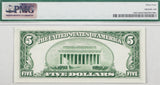 A FR #1963-B series 1950 B five dollar FRN note from the Federal Reserve Bank of New York City for sale by Brandywine General Store PMG 64 reverse of bill
