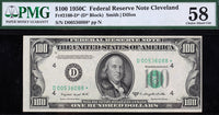 A FR #2160-D* Series of 1950C FRN one hundred dollar star note from the Federal Reserve Bank in Cleveland graded by PMG at 58 for sale by Brandywine General Store